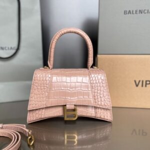 Balenciaga Bag Hourglass Crocodile Pattern  Pink