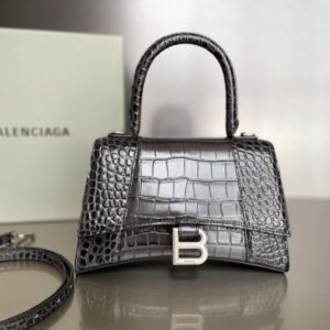 Balenciaga Bag Hourglass Crocodile Pattern Deep Grey