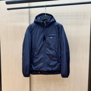 Prada Down Jacket Re-Nylon 95 White Duck Down Hooded  Blue