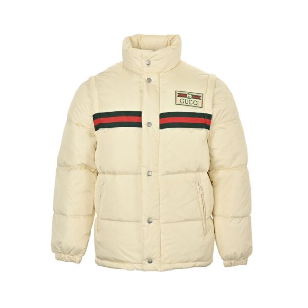 Gucci 22ss red and green ribbon down jacket White