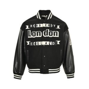 Burberry 24Fw flocked letter embroidery patchwork baseball jacket