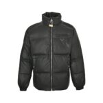 Prada 24ss leather enamel logo stand collar down jacket