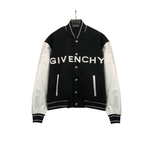Givenchy 21FW Leather Slogan Baseball Jacket