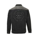 Chrome hearts Sanskrit scroll appliqué washed distressed denim jacket