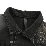 Chrome hearts Sanskrit scroll appliqué washed distressed denim jacket