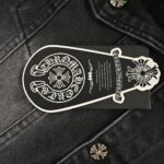 Chrome hearts Sanskrit scroll appliqué washed distressed denim jacket