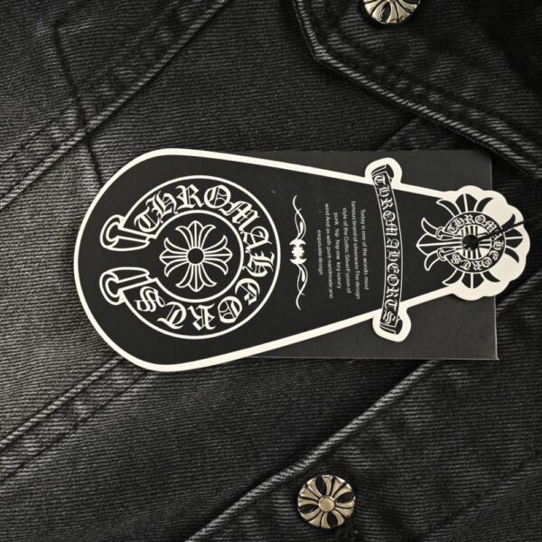 Chrome hearts Sanskrit scroll appliqué washed distressed denim jacket