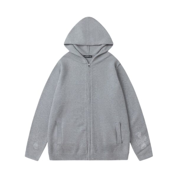 Chrome hearts Hot Diamond Zipper Knitted Sweater Hooded Jacket