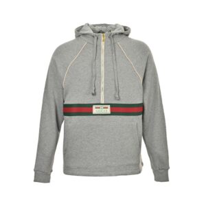 Gucci  Red and Green Web Half-Zip Long Sleeve Hoodie