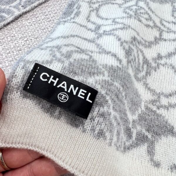 Chanel Camellia Scarf Grey White