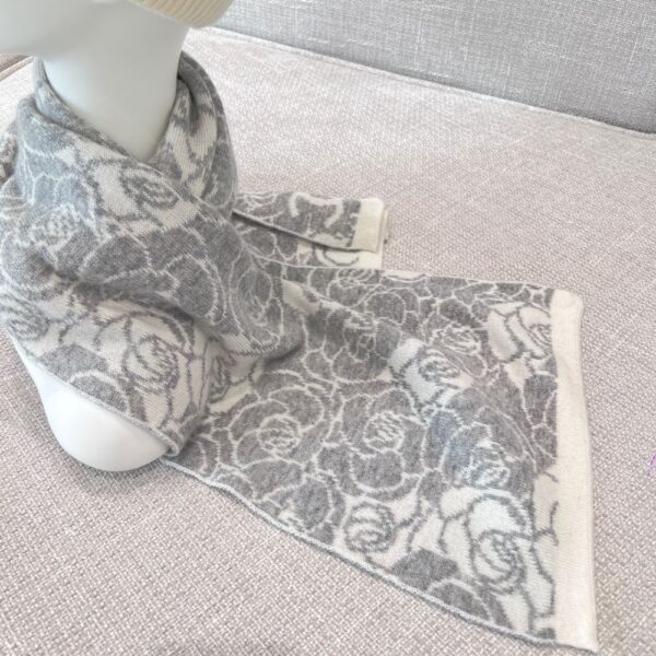 Chanel Camellia Scarf Grey White
