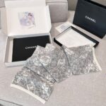 Chanel Camellia Scarf Grey White