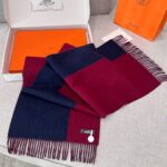 Hermes Cashmere scarf Navy blue/wine red