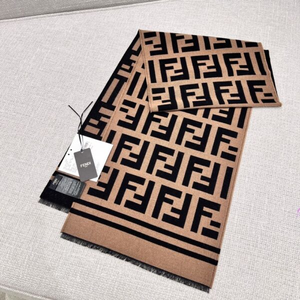 Fendi Letter jacquard long scarf coffee color