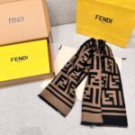 Fendi Letter jacquard long scarf coffee color