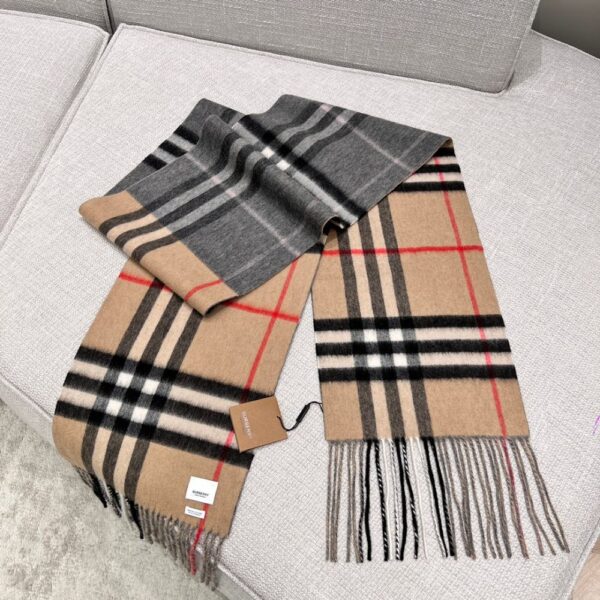 Burberry Colorblock Check Scarf Camel Grey
