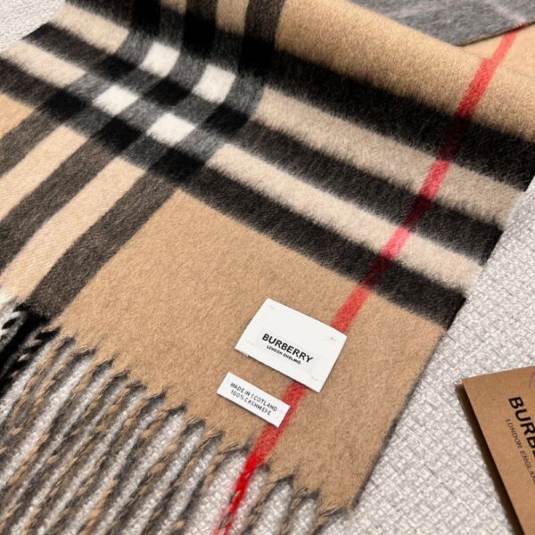 Burberry Colorblock Check Scarf Camel Grey