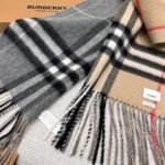 Burberry Colorblock Check Scarf Camel Grey