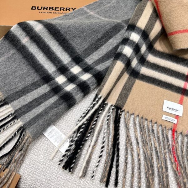 Burberry Colorblock Check Scarf Camel Grey