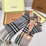 Burberry Colorblock Check Scarf Camel Grey