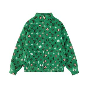 Louis Vuitton 24FW Stand Collar Plush Jacquard Zipper Jacket Green